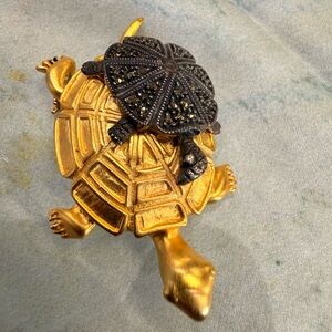 Judith Jack Mama Baby Turtle Pin Gold Plated-Marcasite Pin